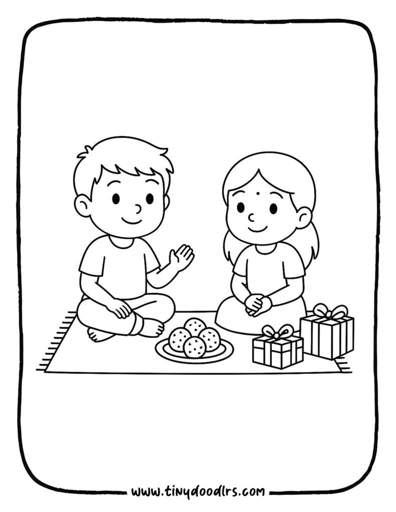 Printable brother and sister Rakshabandhan drawing for festive craft