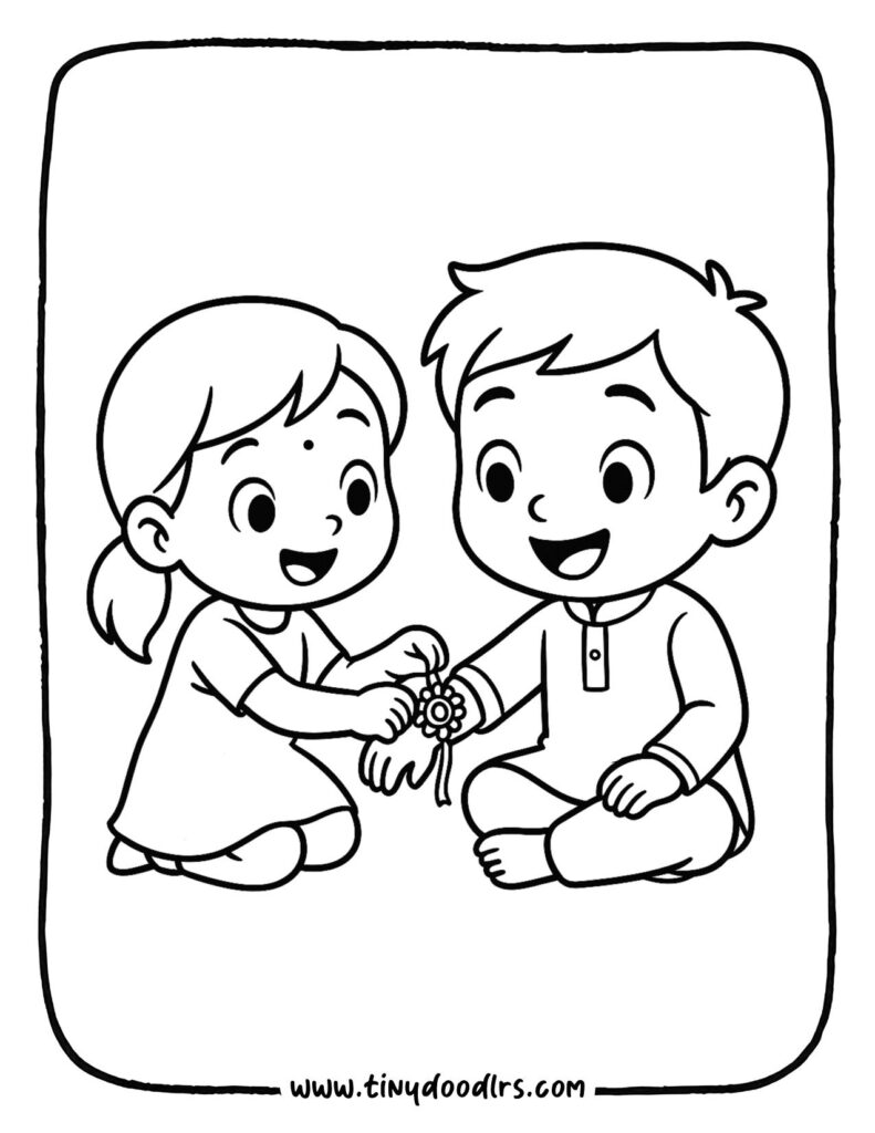 Brother and sister Rakshabandhan drawing sitting together with gifts