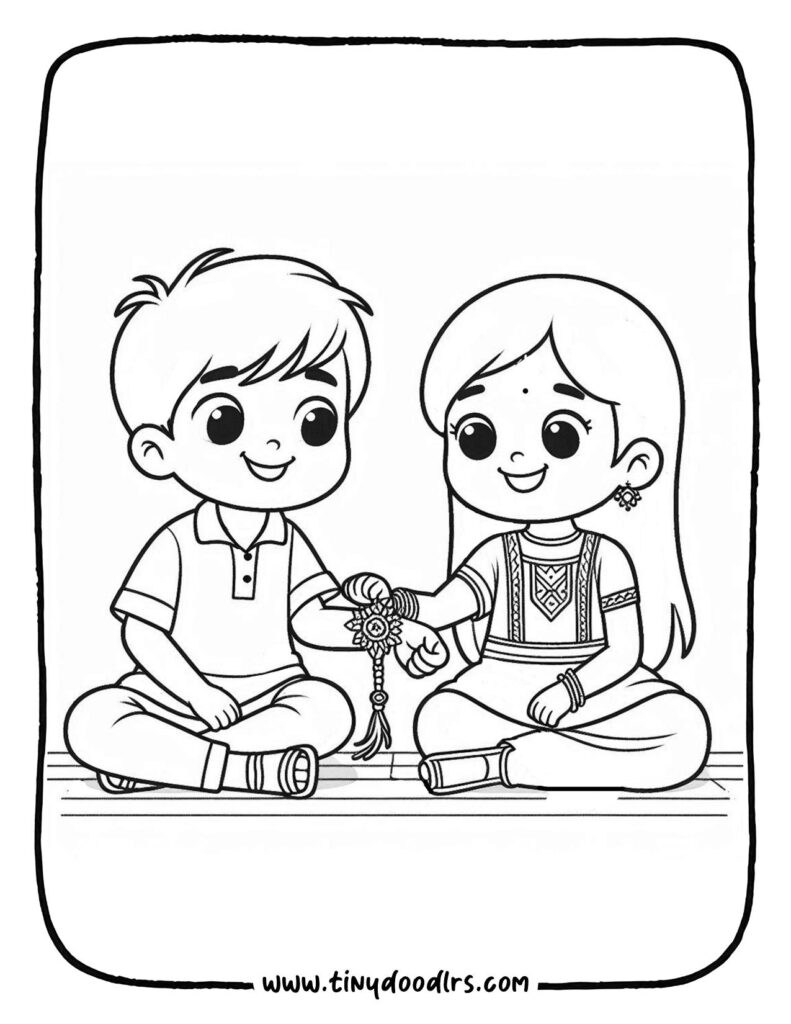 Cute brother and sister Rakshabandhan drawing coloring page for kids
