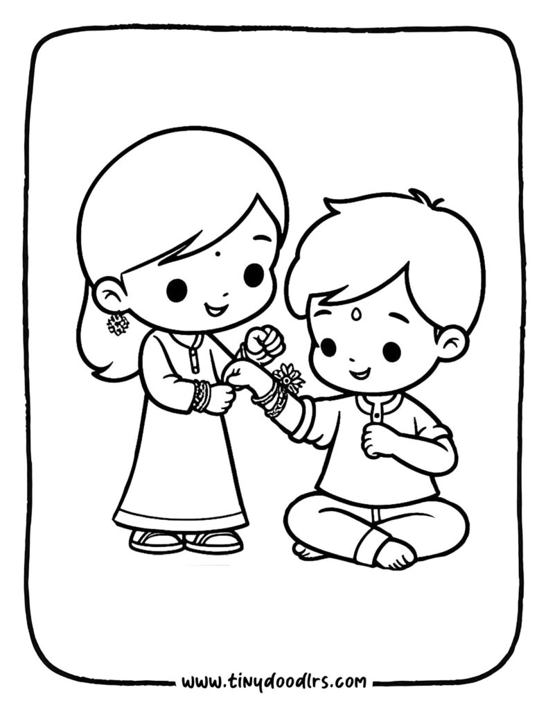 Cute cartoon brother and sister Rakshabandhan drawing for preschool kids