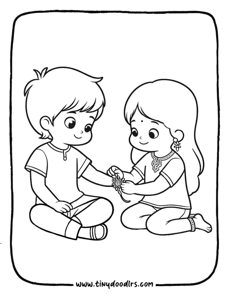 Brother and sister Rakshabandhan drawing activity for children to color