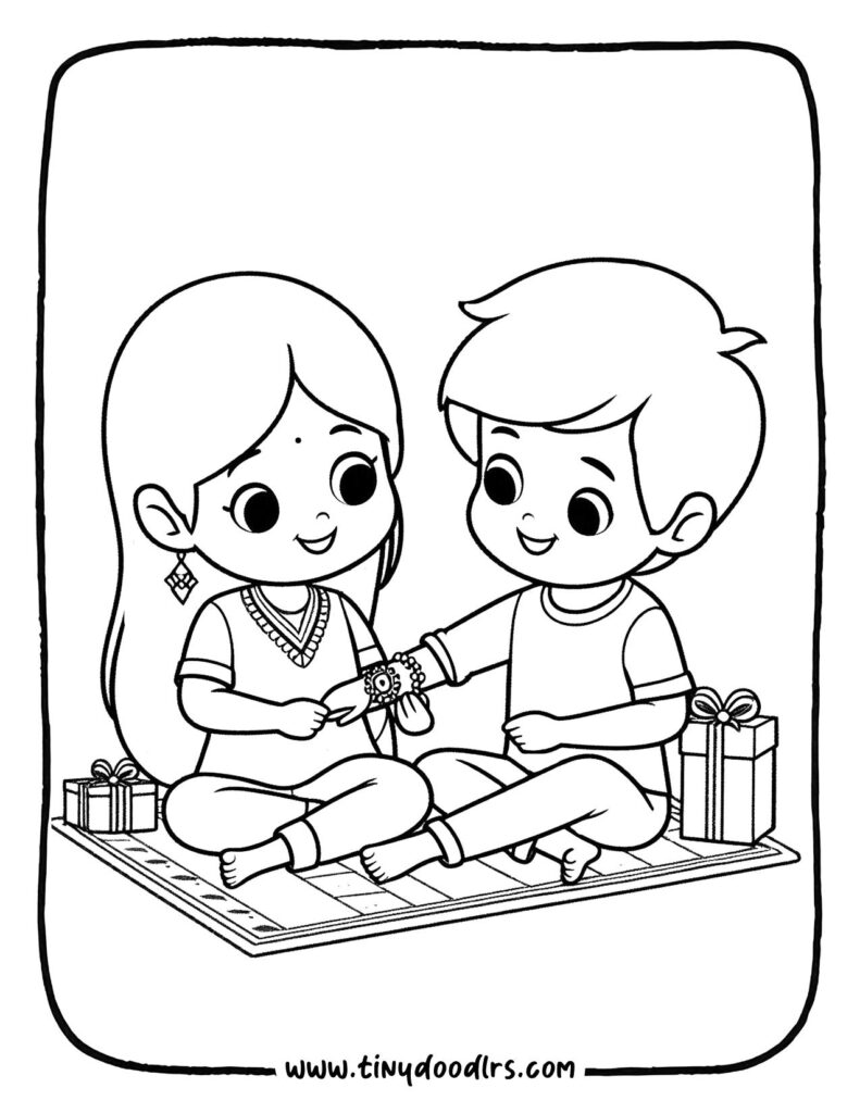 Cute little brother and sister Rakshabandhan drawing outline for beginners