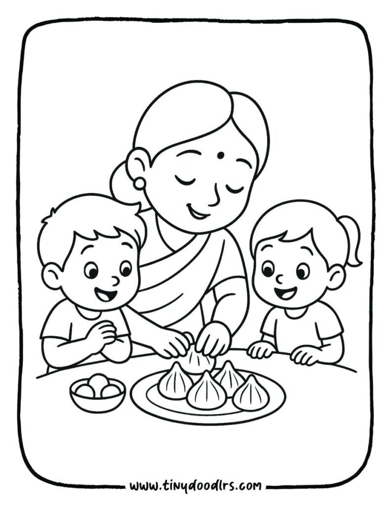 Easy Ganesha drawing coloring page with simple outlines for kids