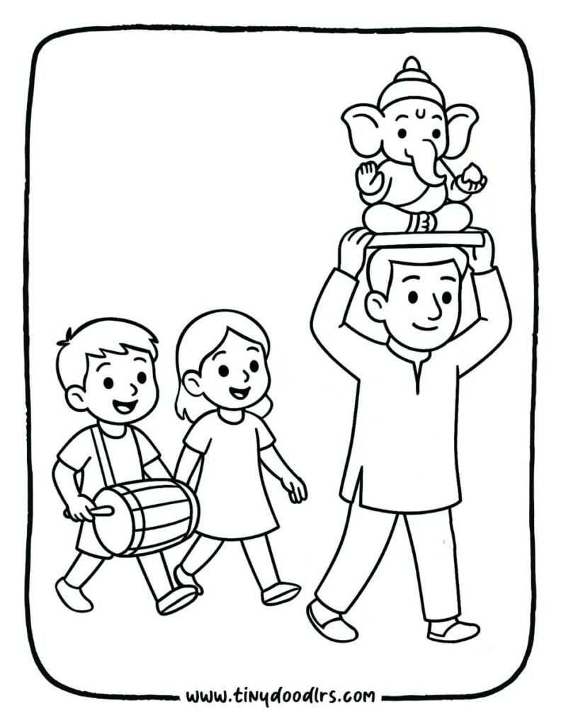 Simple Ganpati outline – easy Ganesha drawing to color
