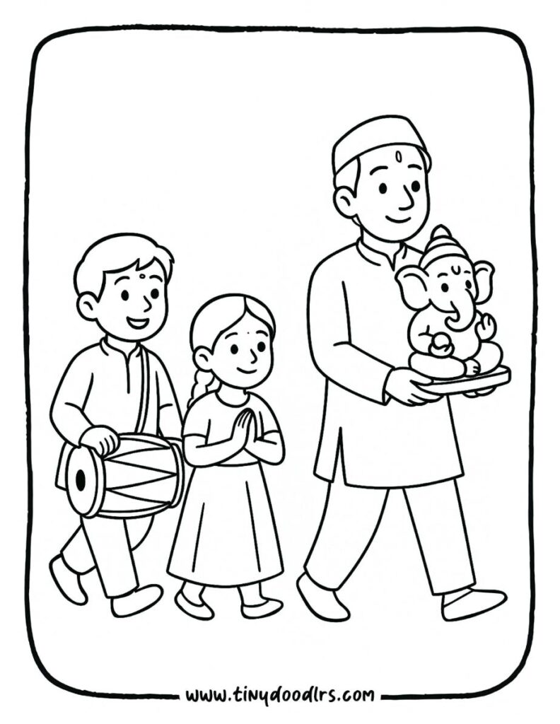 Cute cartoon-style easy Ganesha drawing for kids
