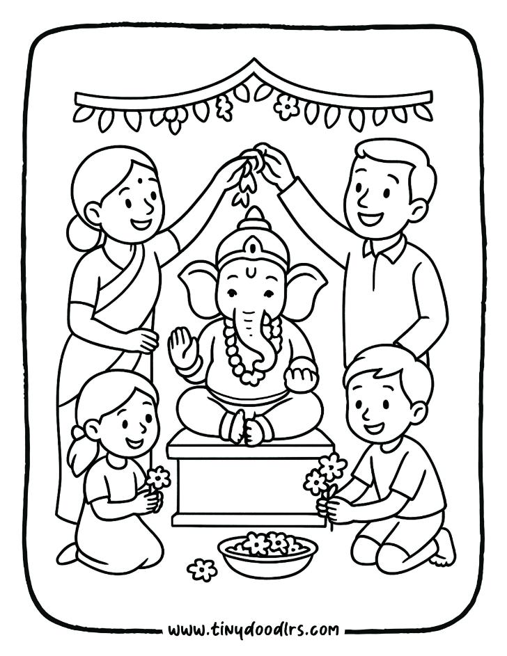 Easy Ganesha drawing showing Ganpati blessing hand outline
