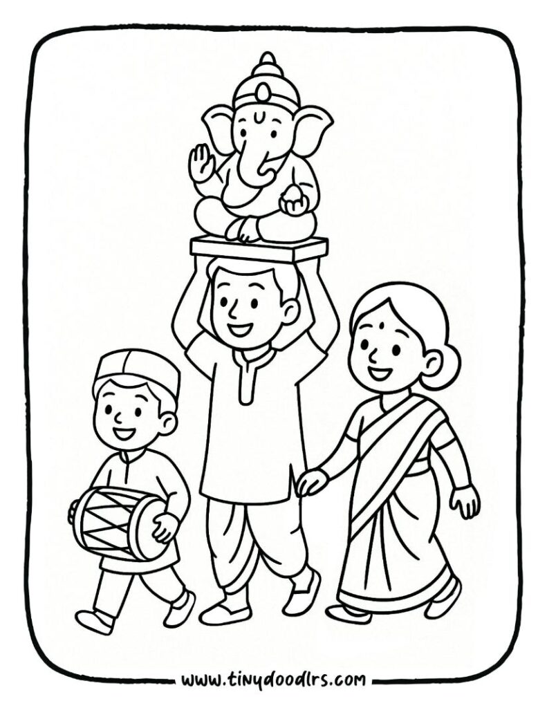 Easy Ganesha drawing coloring sheet for festive fun