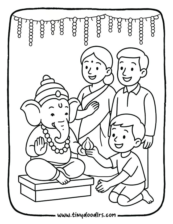 Easy Ganesha drawing with modak for coloring page