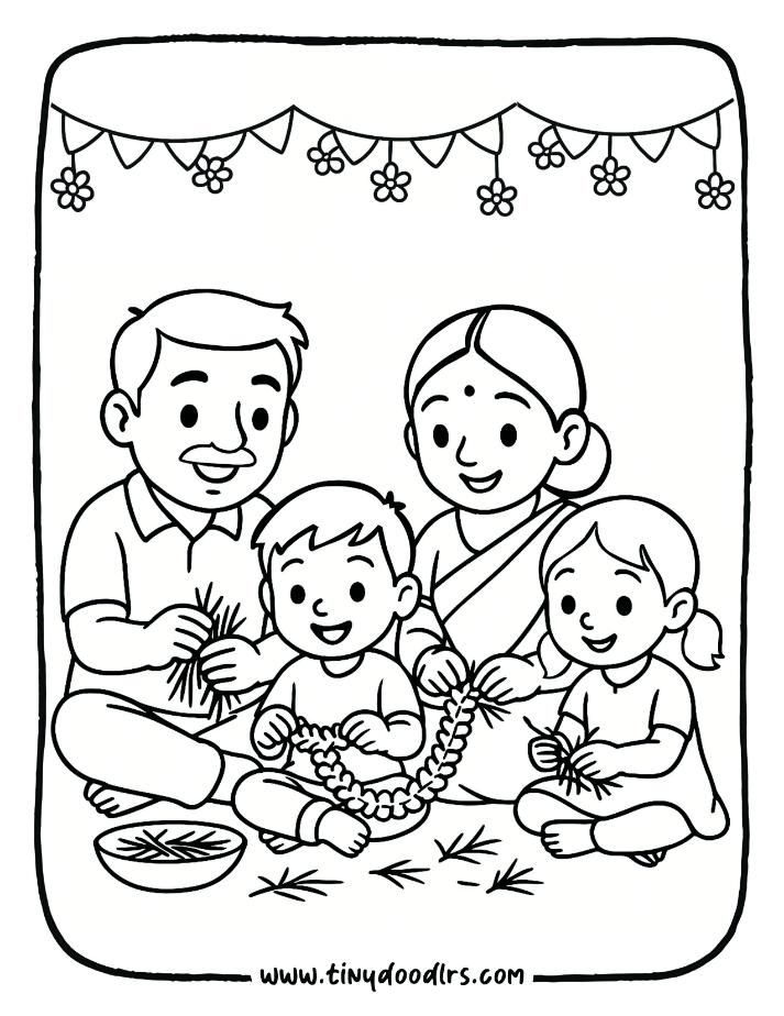 Easy Ganesha drawing with crown and lotus coloring page