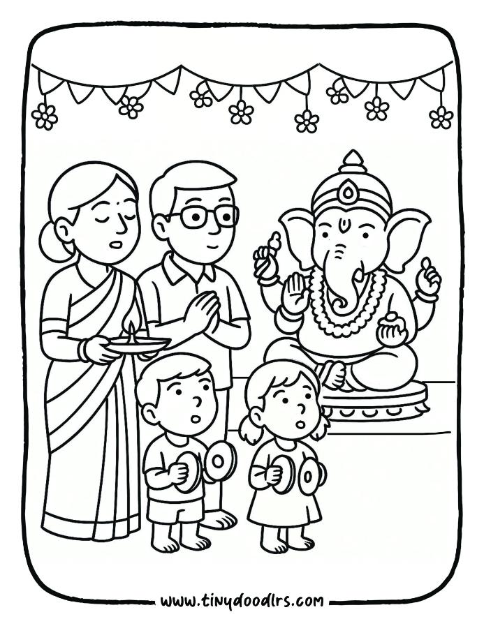 Cute easy Ganesha drawing for toddlers coloring page