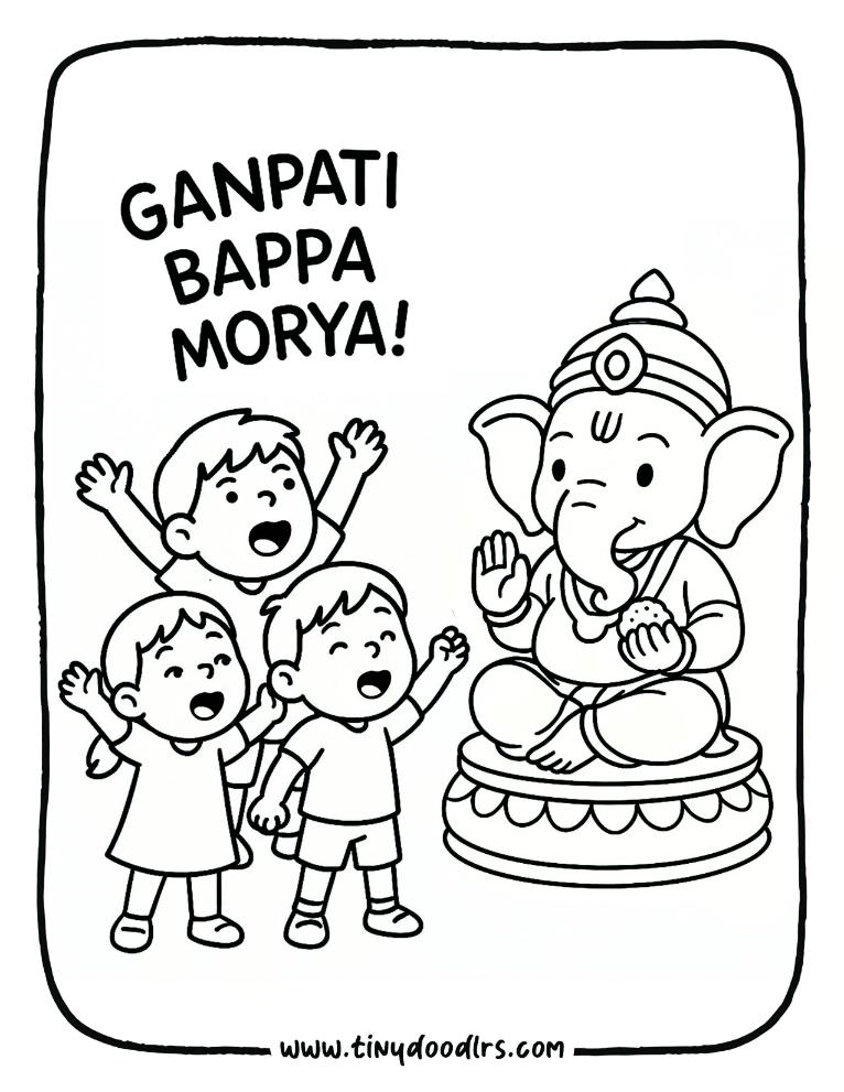 Festive easy Ganesha drawing for kids coloring worksheet