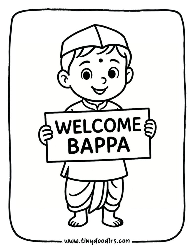 Simple line art easy Ganesha drawing for preschool coloring