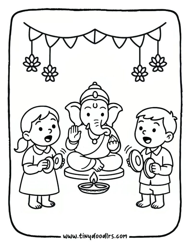 Easy Ganesha drawing for festival activity and coloring fun