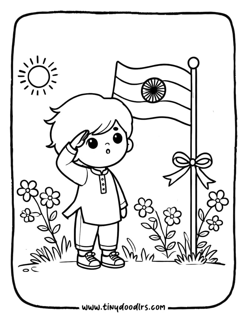 India flag drawing with three colors and Ashoka Chakra coloring page
