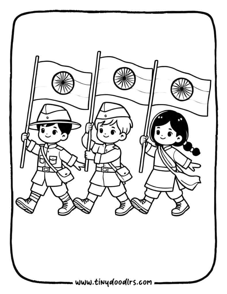 Cute India flag cartoon coloring page