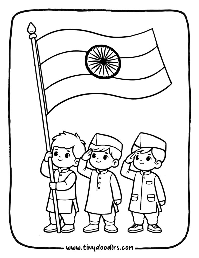 15 August India flag drawing activity for students to color