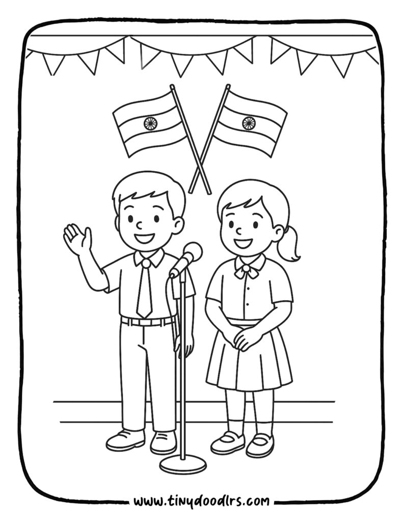 Simple India flag drawing with tricolor brush strokes coloring page