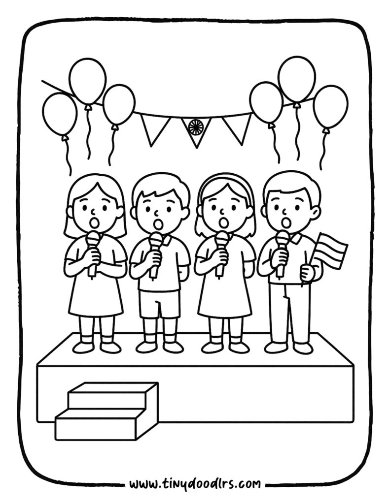 Happy Independence Day drawing of India flag for coloring activity