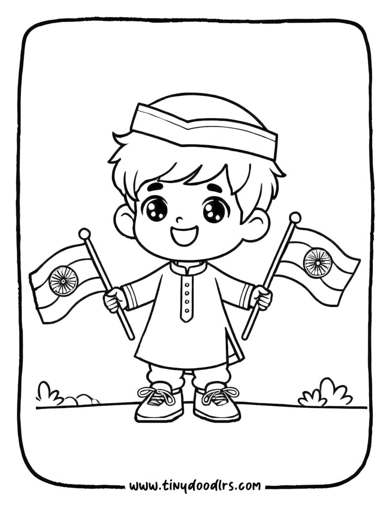 Easy India flag drawing with Ashoka Chakra for coloring activity