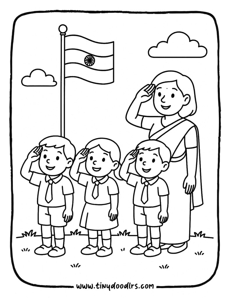 Printable India flag drawing worksheet for Independence Day activity