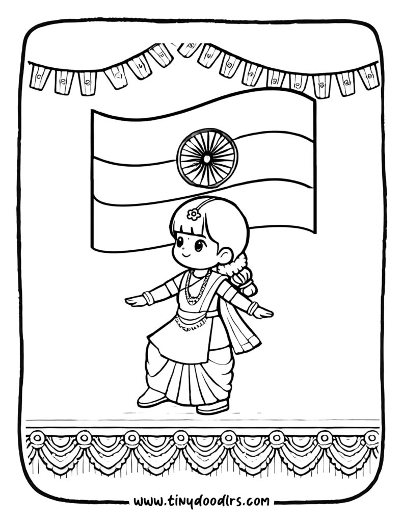 Kids friendly India Independence Day drawing outline for coloring