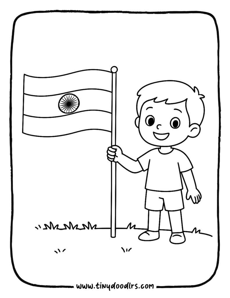 India Independence Day drawing coloring page for kids to print