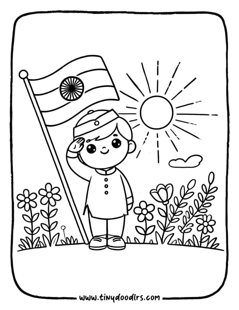 Cute cartoon-style India Independence Day drawing for children