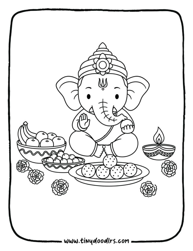 Simple Ganpati Bappa drawing with festive backdrop