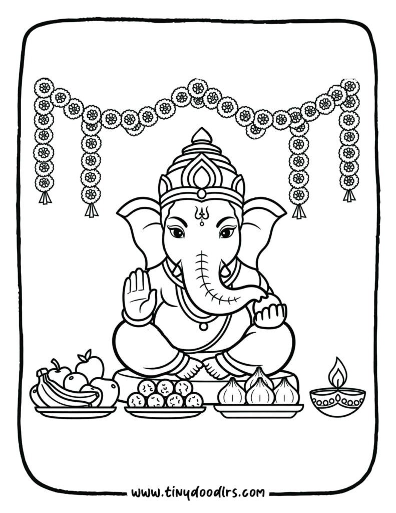 Ganpati easy drawing with temple decoration