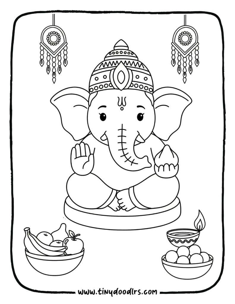 Ganesh drawing easy with toran and hanging flowers