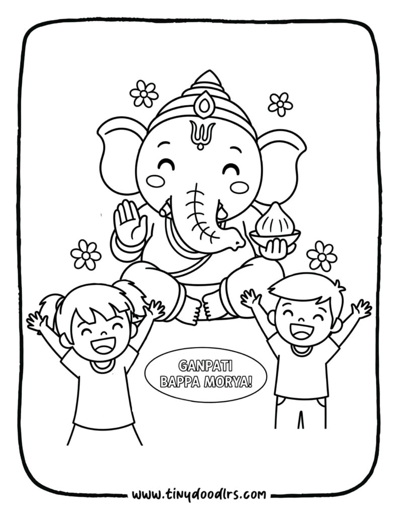 Ganpati Bappa drawing with kids celebrating festival