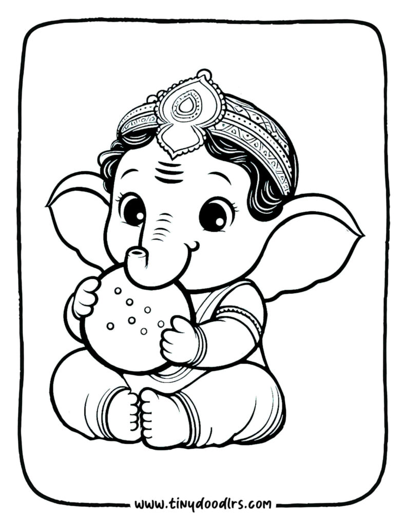Simple Ganpati drawing of Baby Ganesha with sweet