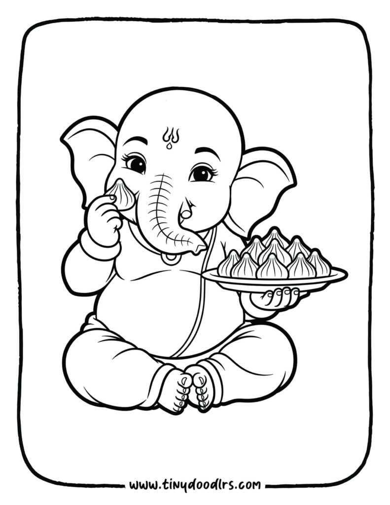 Ganpati Bappa drawing with modak plate