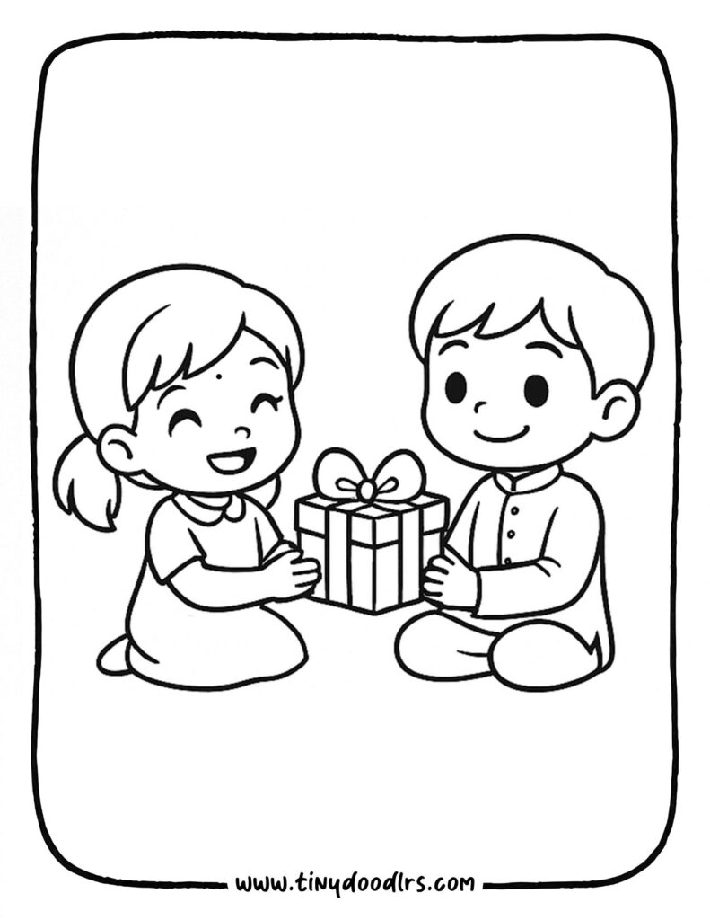 Brother and sister Rakshabandhan drawing sitting together with gifts