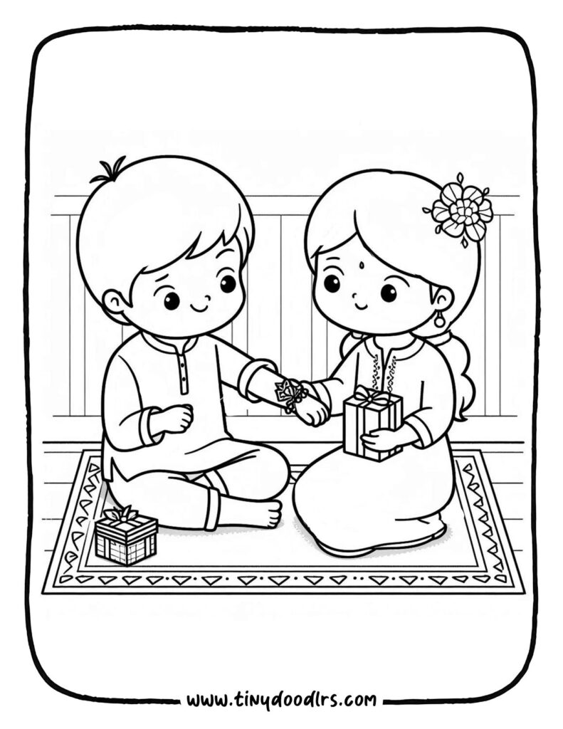 Brother and sister Rakshabandhan drawing activity for children to color