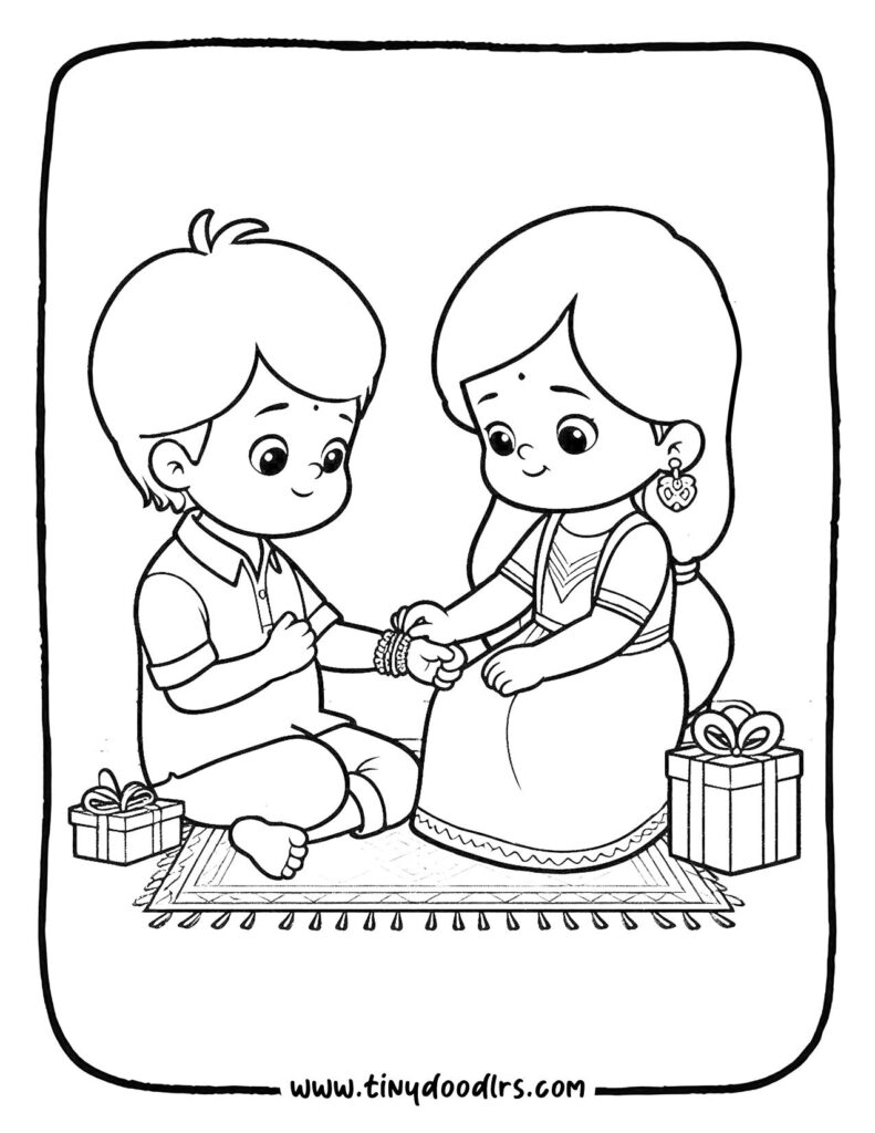 Cute brother and sister Rakshabandhan drawing coloring page for kids