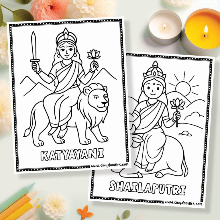 9 forms of Durga drawing coloring pages free printable