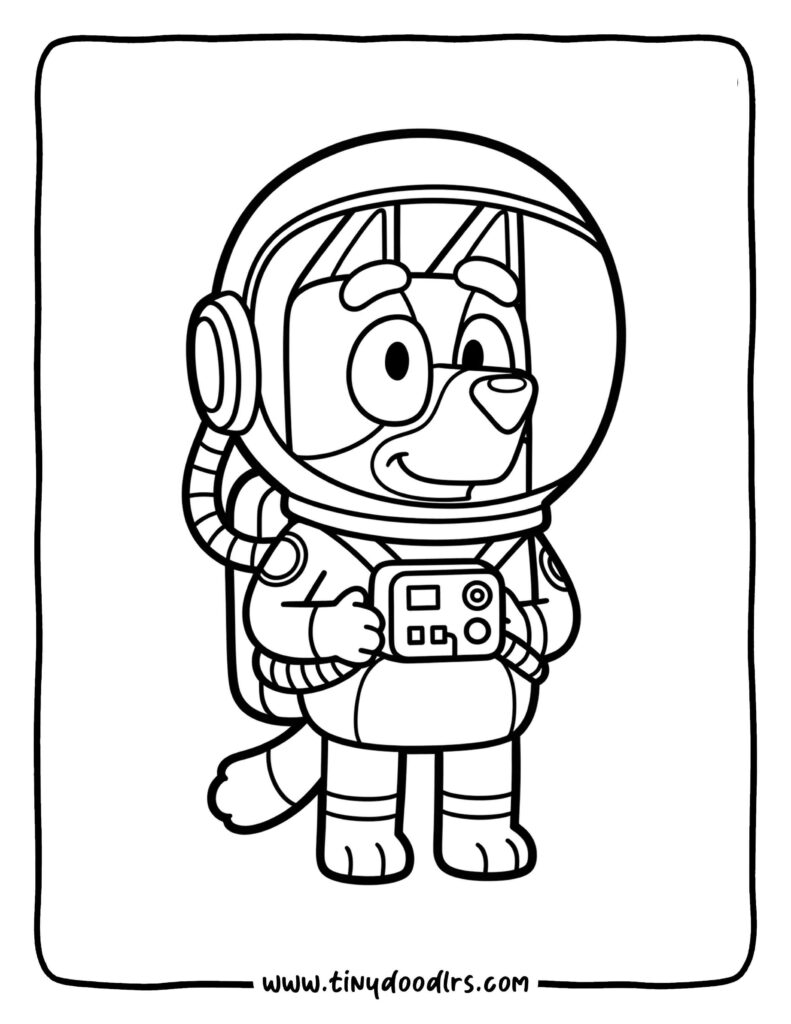 Bluey as an Astronaut Floating with a Helmet