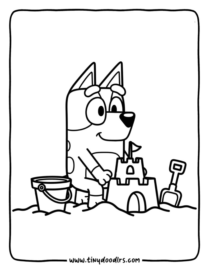 Bluey Building a Sandcastle with a Bucket