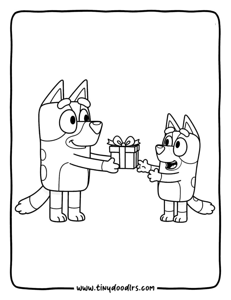 Bluey Giving Bingo a Small Gift Box with Bow