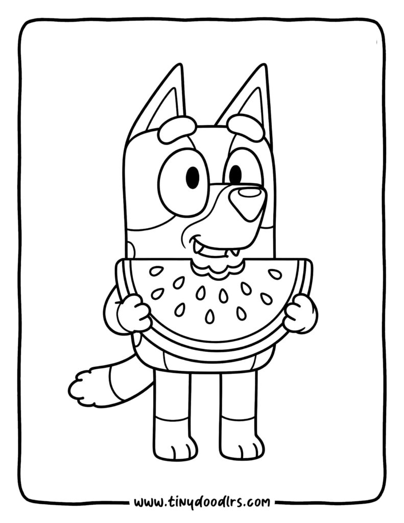 Bluey Eating a Watermelon Slice with a Big Smile