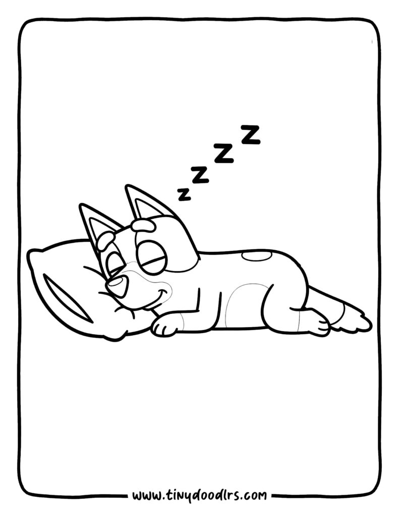 Bluey Sleeping on a Plain Pillow
