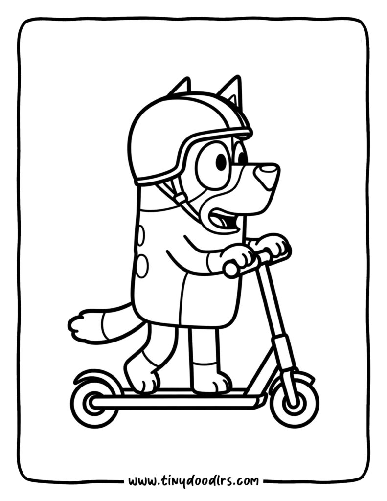 Bluey scooter riding coloring sheet