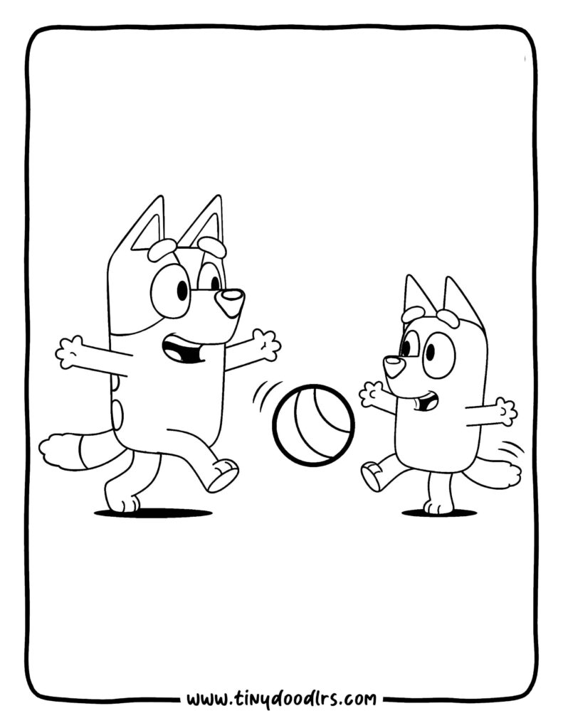Bluey and Bingo Playing with a Ball