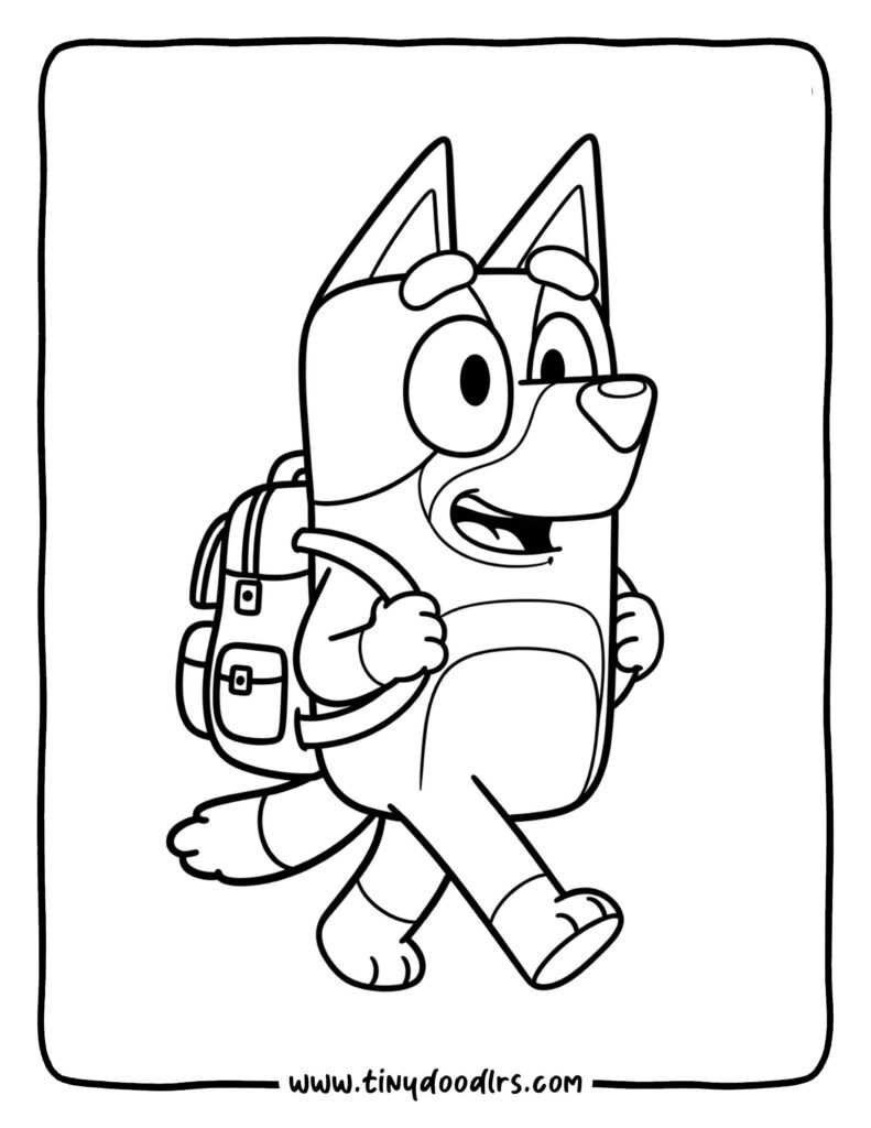 Bluey Holding a School Backpack