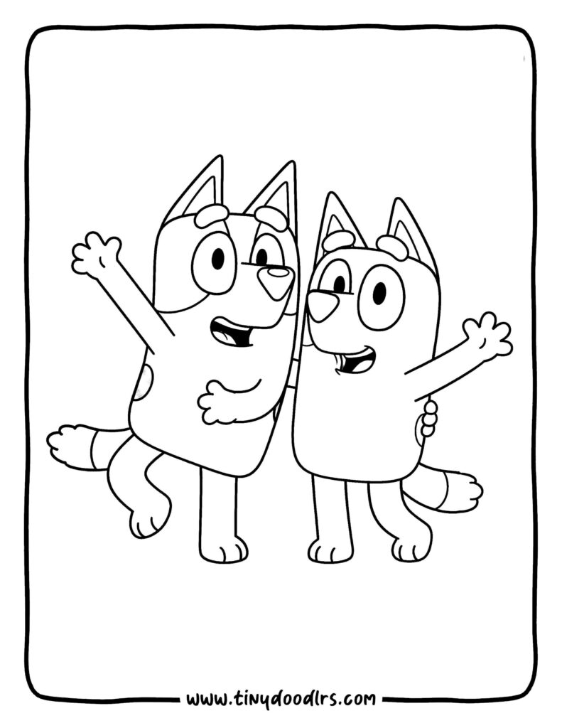 Bluey and Bingo dancing coloring sheet