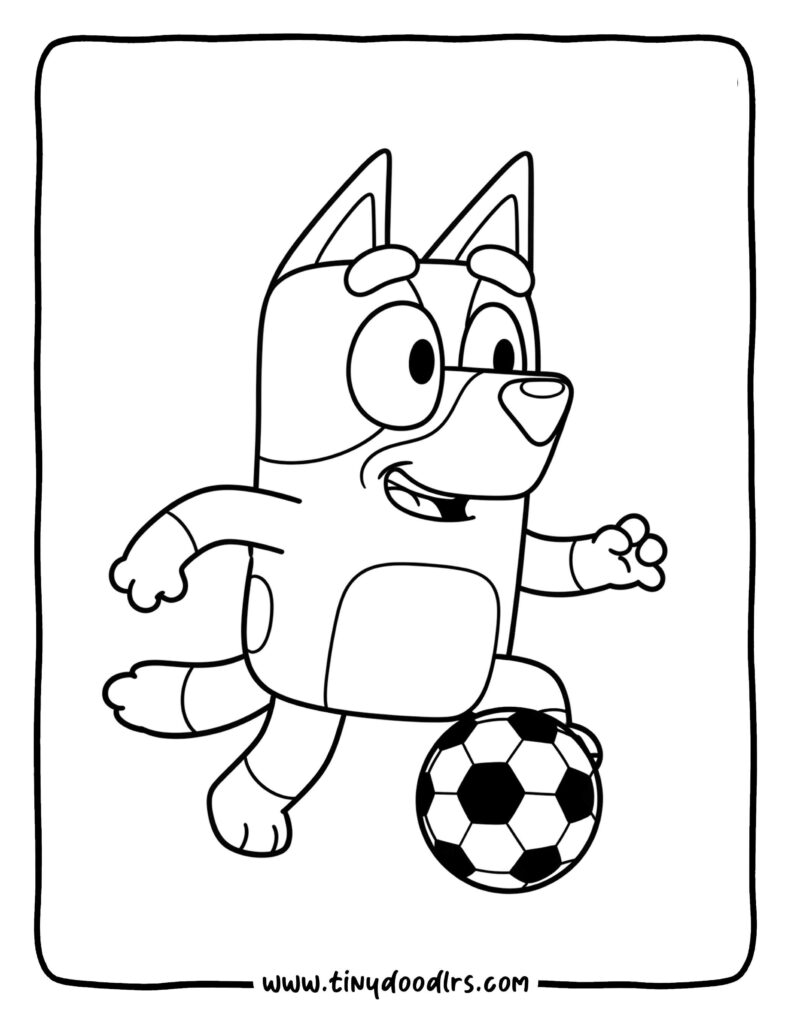 Bluey Playing Soccer with a Ball