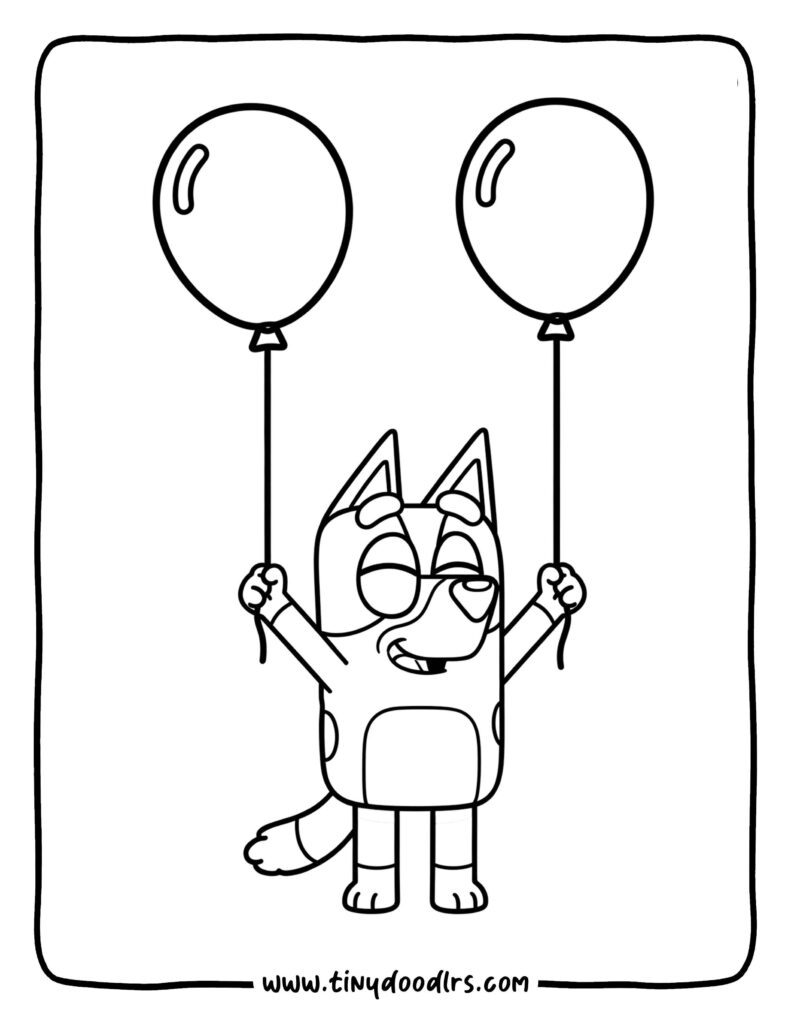 Bluey birthday balloons coloring sheet