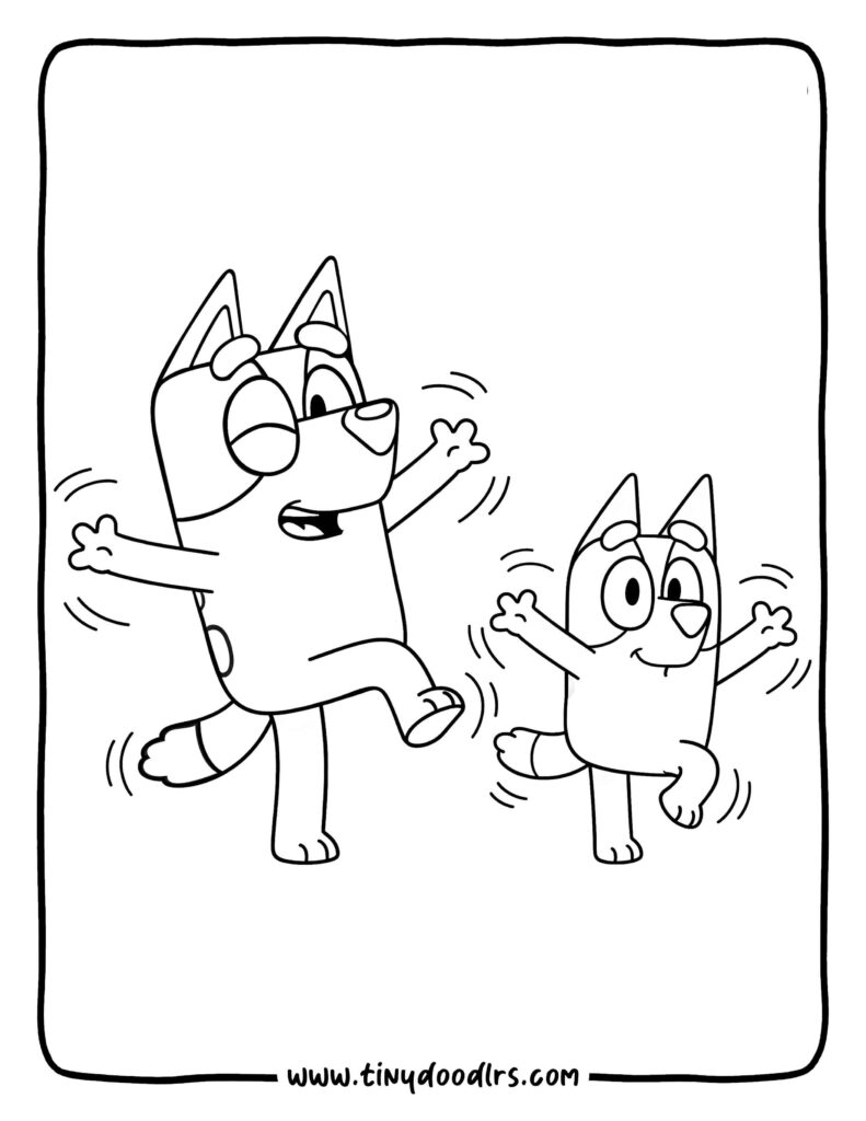 Bluey and Bingo Dancing Happily – Fun and Joy in Every Step