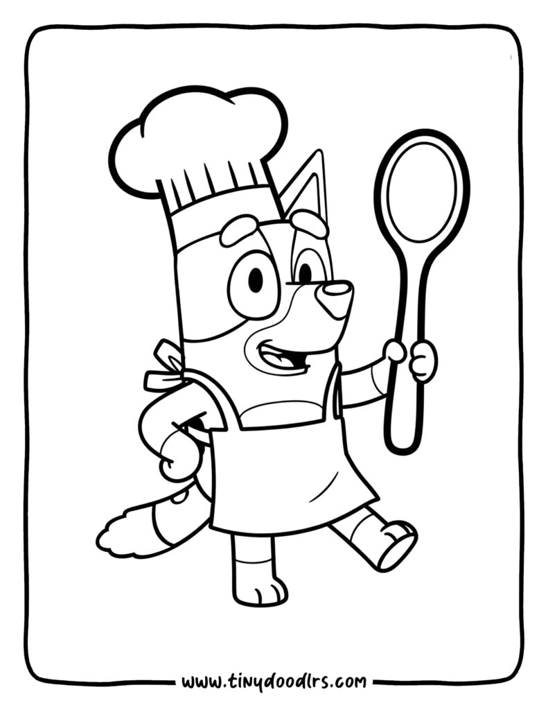 Bluey coloring pages of Pretending to Be a Chef with a Spoon